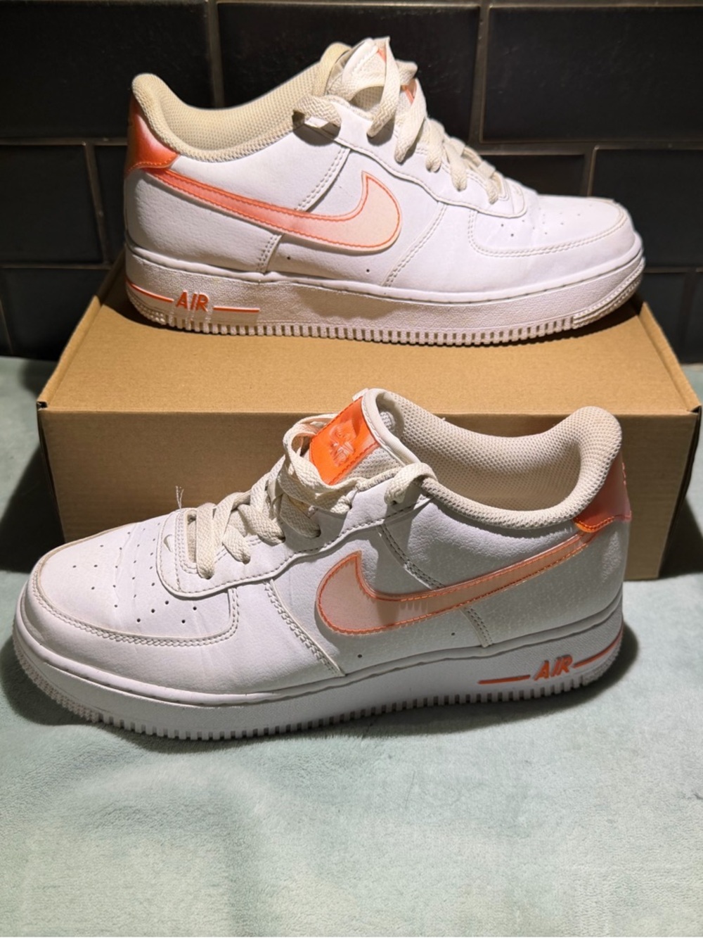 Nike Air Force 1 Low- Size 7Y- White and orange-Read